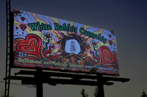 white rabbit cannabis billboard